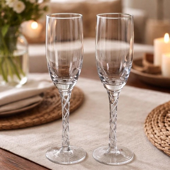 Other - Set 2 Vintage Cordial Glasses Twisted Stem Clear Stemware 9.5 In
